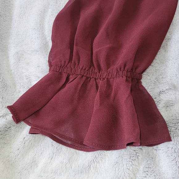 Ultra Pink Womens Large Burgundy Sheer Top Boho Whimsigoth Fairygrunge Romantic - Picture 5 of 13